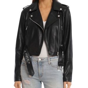 NWT Leather Belted Biker Jacket